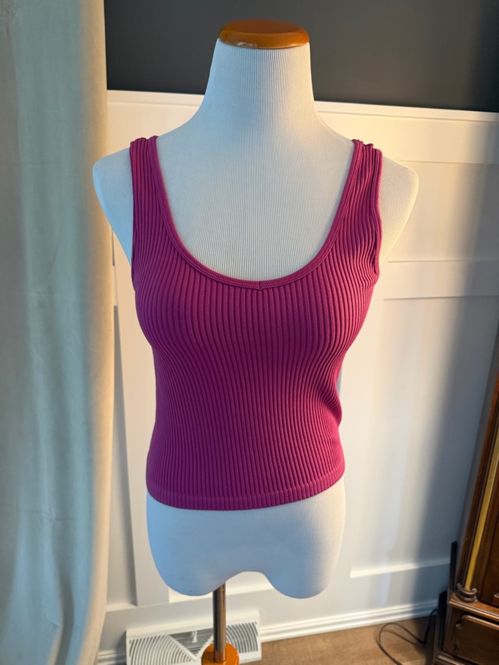 Ribbed Scoop Tank Top in Fuchsia - Women's Sleeveless Knit